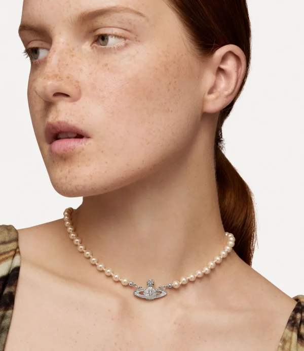 Vivienne Westwood Mini Bas Relief Pearl Choker | Women Necklaces | Classic Styles