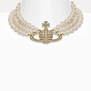 Vivienne Westwood Three Row Pearl Bas Relief Choker | Women Necklaces | Classic Styles