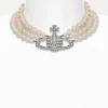 Vivienne Westwood Three Row Pearl Bas Relief Choker | Women Necklaces | Classic Styles