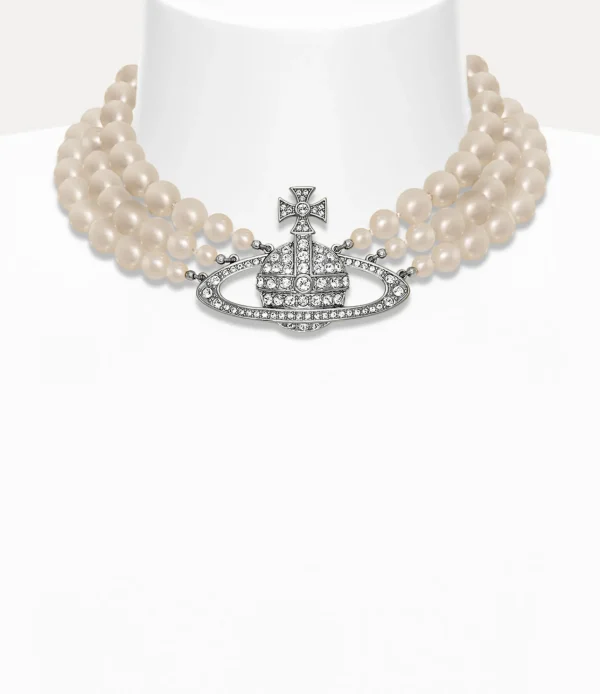 Vivienne Westwood Three Row Pearl Bas Relief Choker | Women Necklaces | Classic Styles