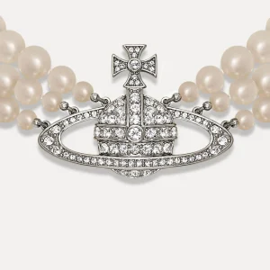 Vivienne Westwood Three Row Pearl Bas Relief Choker | Women Necklaces | Classic Styles