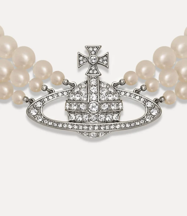 Vivienne Westwood Three Row Pearl Bas Relief Choker | Women Necklaces | Classic Styles