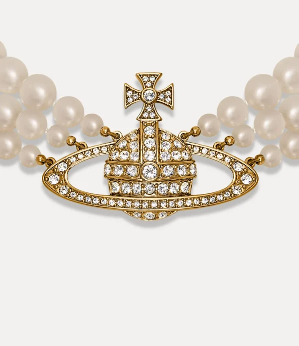 Vivienne Westwood Three Row Pearl Bas Relief Choker | Women Necklaces | Classic Styles
