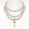 Vivienne Westwood Three Row Pearl Drop Choker | Women Necklaces | Classic Styles