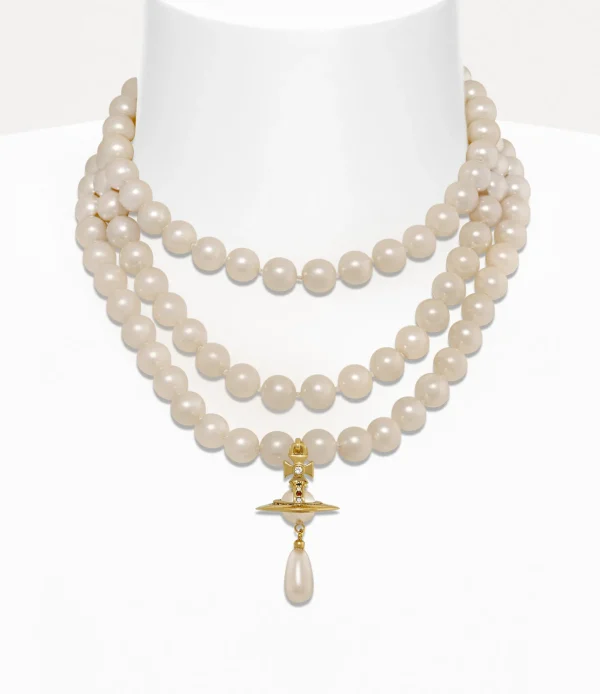 Vivienne Westwood Three Row Pearl Drop Choker | Women Necklaces | Classic Styles