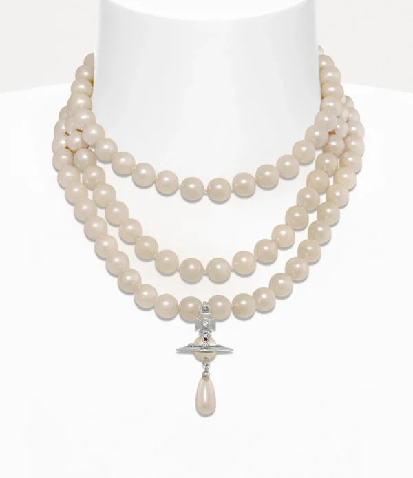 Vivienne Westwood Three Row Pearl Drop Choker | Women Necklaces | Classic Styles