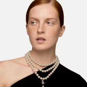 Vivienne Westwood Three Row Pearl Drop Choker | Women Necklaces | Classic Styles