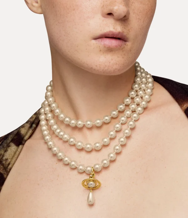 Vivienne Westwood Three Row Pearl Drop Choker | Women Necklaces | Classic Styles