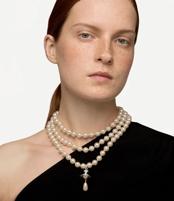Vivienne Westwood Three Row Pearl Drop Choker | Women Necklaces | Classic Styles