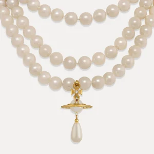 Vivienne Westwood Three Row Pearl Drop Choker | Women Necklaces | Classic Styles
