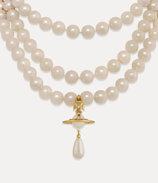 Vivienne Westwood Three Row Pearl Drop Choker | Women Necklaces | Classic Styles