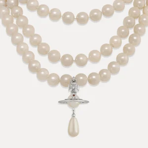 Vivienne Westwood Three Row Pearl Drop Choker | Women Necklaces | Classic Styles
