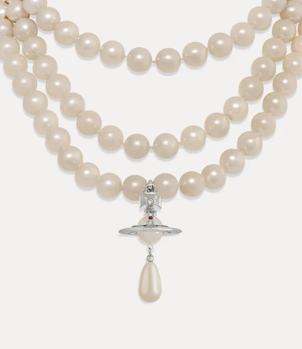 Vivienne Westwood Three Row Pearl Drop Choker | Women Necklaces | Classic Styles